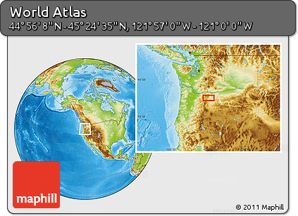 Physical Location Map of the Area around 45° 10' 22" N, 121° 28' 29" W