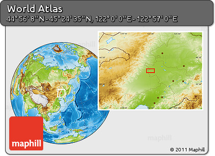Physical Location Map of the Area around 45° 10' 22" N, 122° 28' 29" E