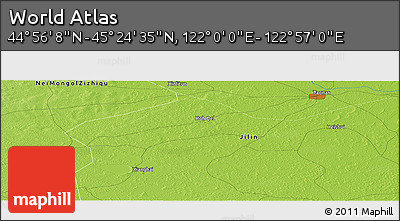 Physical Panoramic Map of the Area around 45° 10' 22" N, 122° 28' 29" E