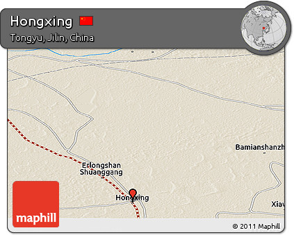 Shaded Relief Panoramic Map of Hongxing