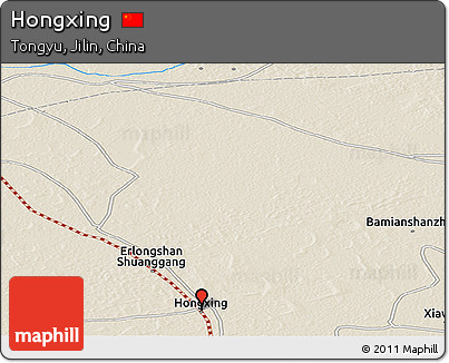 Shaded Relief Panoramic Map of Hongxing