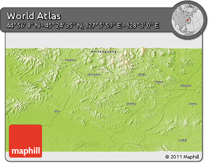Physical 3D Map of the Area around 45° 10' 22" N, 127° 34' 30" E