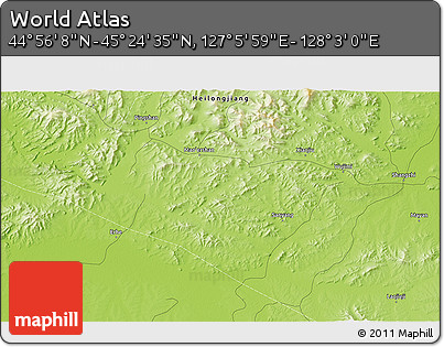 Physical 3D Map of the Area around 45° 10' 22" N, 127° 34' 30" E