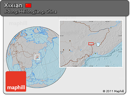 Gray Location Map of Xixian, hill shading