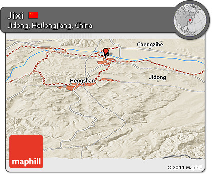 Shaded Relief Panoramic Map of Jixi