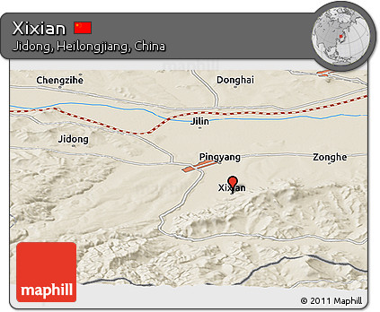 Shaded Relief Panoramic Map of Xixian