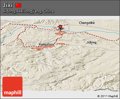 Shaded Relief Panoramic Map of Jixi