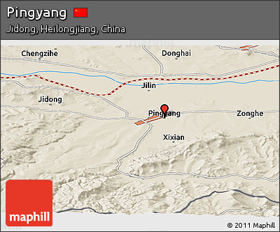 Shaded Relief Panoramic Map of Pingyang