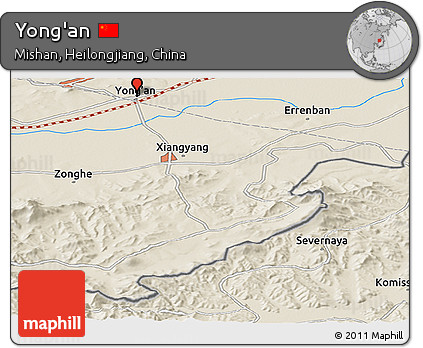 Shaded Relief Panoramic Map of Yong'an