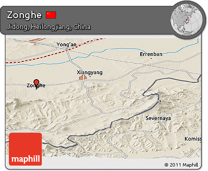 Shaded Relief Panoramic Map of Zonghe