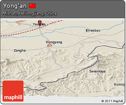 Shaded Relief Panoramic Map of Yong'an
