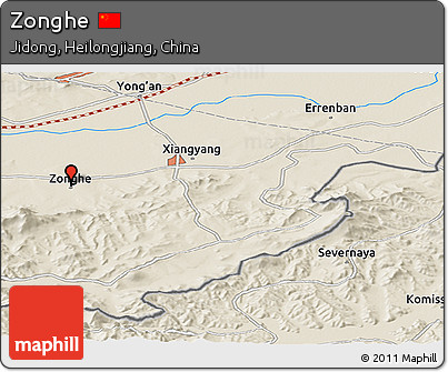 Shaded Relief Panoramic Map of Zonghe