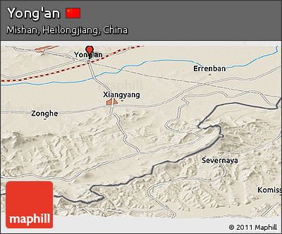 Shaded Relief Panoramic Map of Yong'an