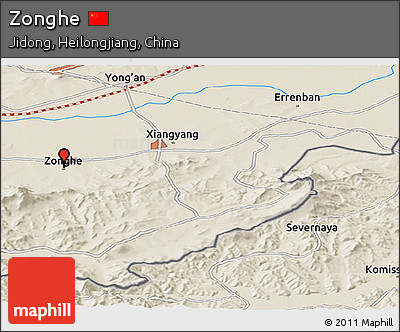 Shaded Relief Panoramic Map of Zonghe