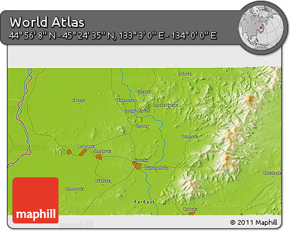 Physical 3D Map of the Area around 45° 10' 22" N, 133° 31' 30" E