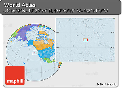 Political Location Map of the Area around 45° 10' 22" N, 133° 22' 30" W