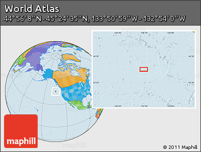 Political Location Map of the Area around 45° 10' 22" N, 133° 22' 30" W