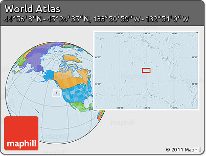 Political Location Map of the Area around 45° 10' 22" N, 133° 22' 30" W