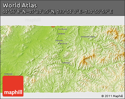 Physical 3D Map of the Area around 45° 10' 22" N, 134° 22' 30" E