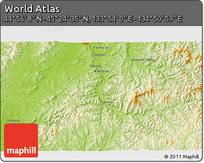 Physical 3D Map of the Area around 45° 10' 22" N, 134° 22' 30" E