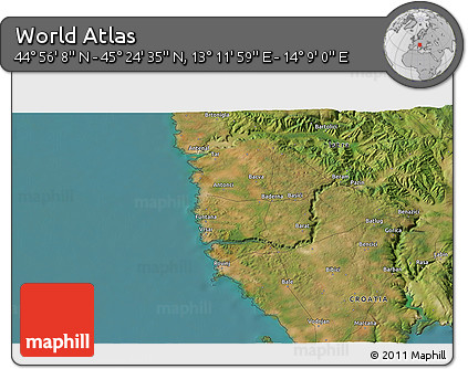 Satellite 3D Map of the Area around 45° 10' 22" N, 13° 40' 30" E