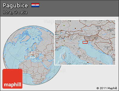 Gray Location Map of Pagubice, hill shading