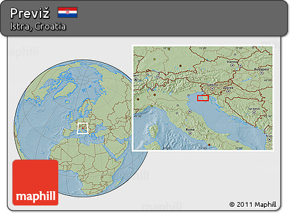 Savanna Style Location Map of Previž, hill shading