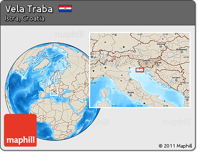 Shaded Relief Location Map of Vela Traba