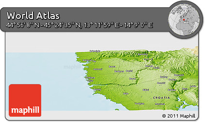 Physical Panoramic Map of the Area around 45° 10' 22" N, 13° 40' 30" E