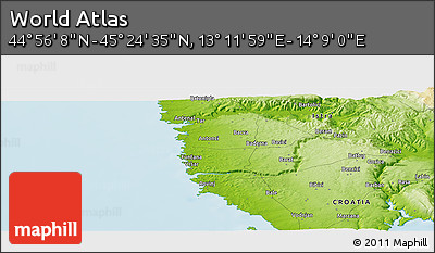 Physical Panoramic Map of the Area around 45° 10' 22" N, 13° 40' 30" E