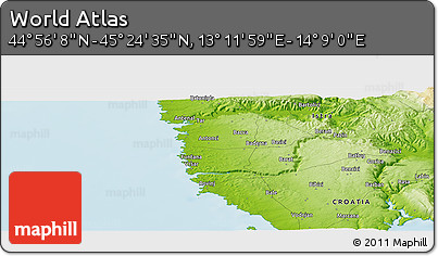 Physical Panoramic Map of the Area around 45° 10' 22" N, 13° 40' 30" E