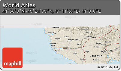 Shaded Relief Panoramic Map of the Area around 45° 10' 22" N, 13° 40' 30" E