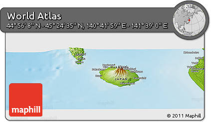 Physical Panoramic Map of the Area around 45° 10' 22" N, 141° 10' 30" E