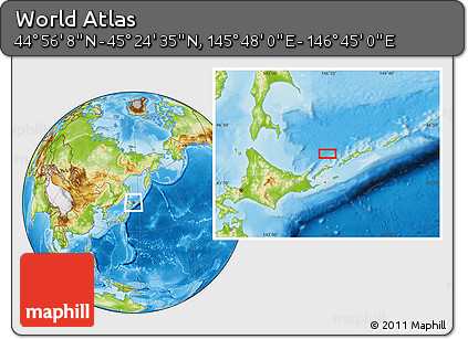 Physical Location Map of the Area around 45° 10' 22" N, 146° 16' 30" E