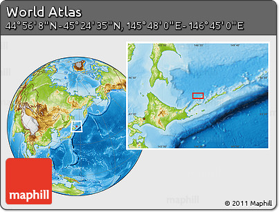 Physical Location Map of the Area around 45° 10' 22" N, 146° 16' 30" E