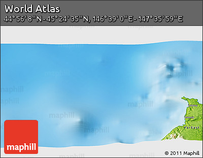Physical 3D Map of the Area around 45° 10' 22" N, 147° 7' 30" E