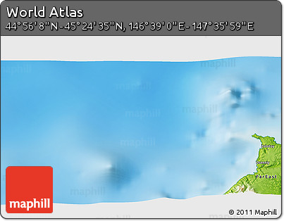 Physical 3D Map of the Area around 45° 10' 22" N, 147° 7' 30" E