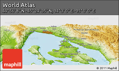 Physical Panoramic Map of the Area around 45° 10' 22" N, 14° 31' 30" E