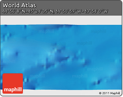 Shaded Relief 3D Map of the Area around 45° 10' 22" N, 14° 22' 30" W
