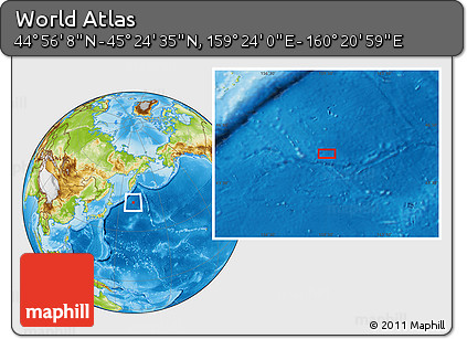 Physical Location Map of the Area around 45° 10' 22" N, 159° 52' 30" E