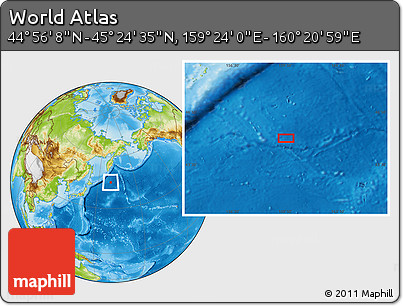 Physical Location Map of the Area around 45° 10' 22" N, 159° 52' 30" E