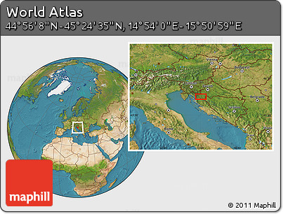 Satellite Location Map of the Area around 45° 10' 22" N, 15° 22' 30" E