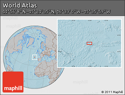 Gray Location Map of the Area around 45° 10' 22" N, 16° 4' 29" W, hill shading