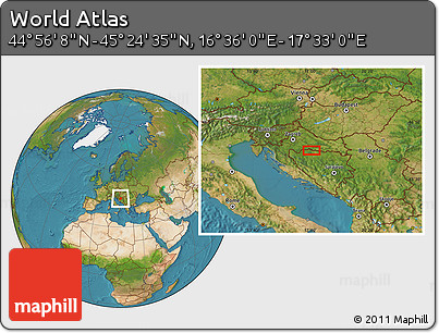 Satellite Location Map of the Area around 45° 10' 22" N, 17° 4' 30" E