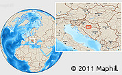 Shaded Relief Location Map of the area around 45° 10' 22" N, 17° 4' 30" E