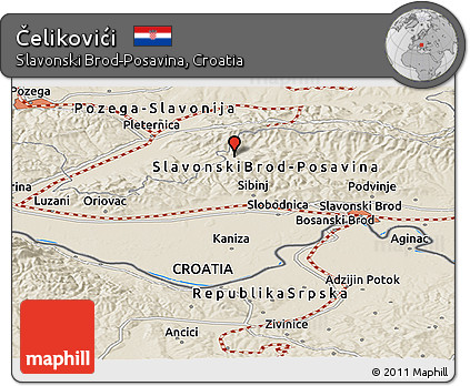 Shaded Relief Panoramic Map of Čelikovići