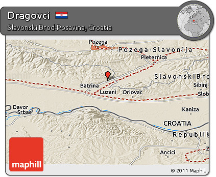 Shaded Relief Panoramic Map of Dragovci