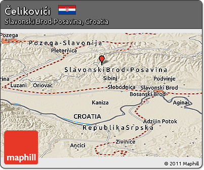 Shaded Relief Panoramic Map of Čelikovići