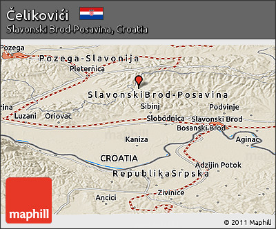 Shaded Relief Panoramic Map of Čelikovići
