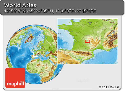 Physical Location Map of the Area around 45° 10' 22" N, 1° 46' 29" E